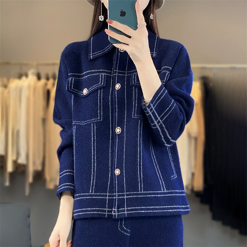 时尚气质简约翻领百搭潮流2024年秋季羊毛套装,女装套装/套裙,鹏源羊绒