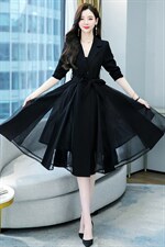 职业西装领连衣裙女2025春秋新款时尚名媛气质女神范收腰风衣外套，女装套装/套裙，韩美纤衣