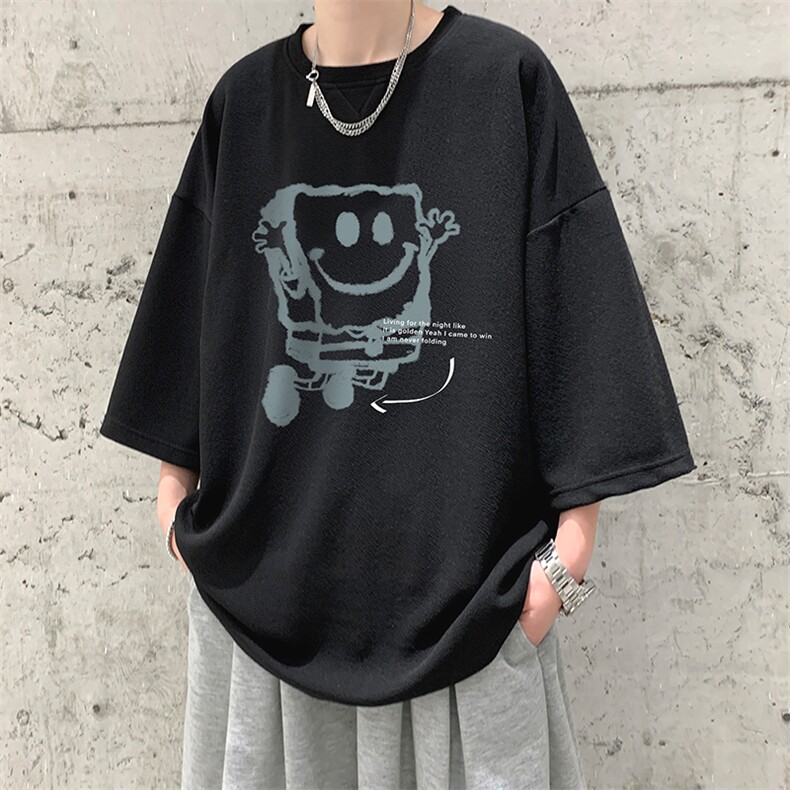 Q11245-P30海绵宝宝春夏季七分袖t恤男大码五分袖短袖中袖大皂风,男装T恤,电商A040