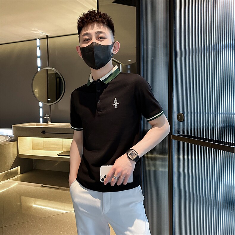 2024小人刺绣小伙风短袖T恤痞帅时尚翻领Polo衫T0267-P50,男装T恤,电商D342