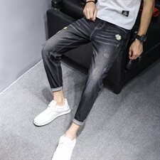 潮流牛仔裤九分裤韩版修身社会人小伙网红小脚春秋男潮牌9081-P45，男装牛仔裤，电商A318