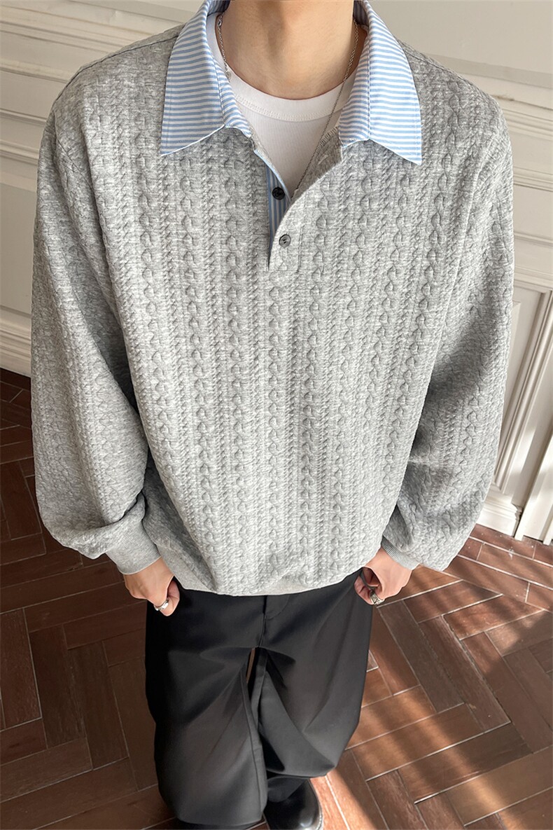 薄款春季麻花纹假两件长袖慵懒风卫衣复古男女C61327-TP4588,男装卫衣,电商A102