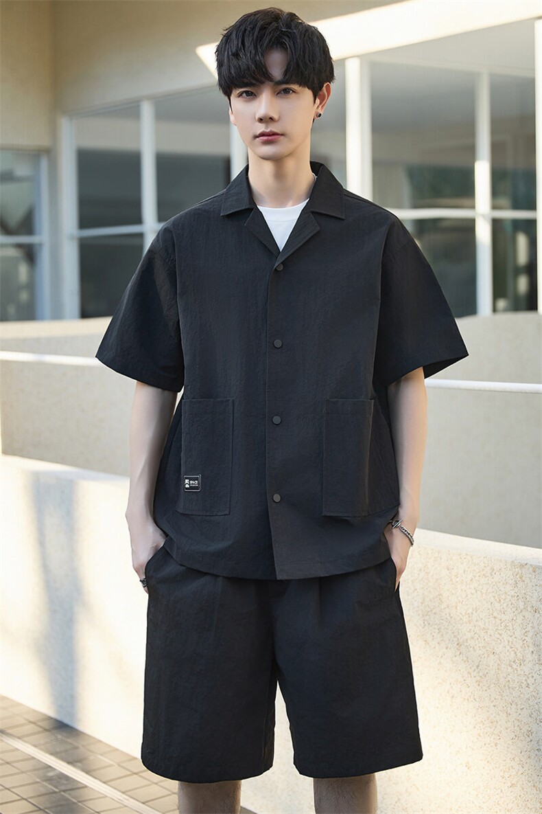 夏季套装男高级感短袖短裤休闲宽松上衣薄男士衬衫外套Y2503-P105,男装衬衫,电商A355（原A415）