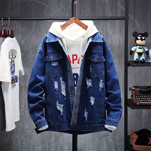 展架2021春款纯色牛仔衣男夹克港风外套破洞宽松JK81-P80图片