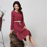 时尚优雅红色长袖连衣裙修身显瘦百搭女装适合春季秋季穿着搭配腰带更显气质，女装连衣裙，丽影随形