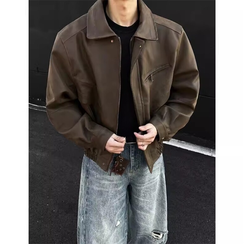 美式覆古美拉德皮衣外套男款春秋设计高级感cleanfit翻领飞行夹克,男装夹克,星座506A