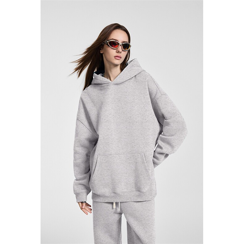 跨境版无帽绳二开秋冬重磅曼巴棉美式宽松纯色连帽卫衣外套DWS66，男装卫衣，电商A486-1