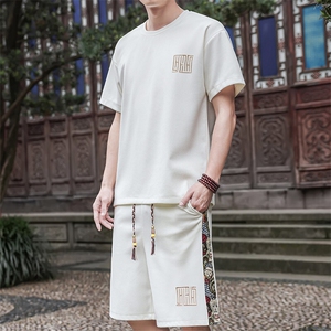 男士刺绣风休闲运动套装男T恤短裤两件套潮A266-TZ7707-P45图片