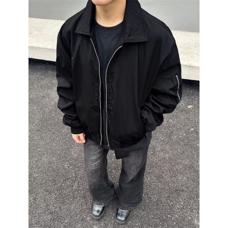 W05-P57藏青色飞行员夹克外套男秋冬款高级感cleanfit短款棉服,男装夹克,电商B323A