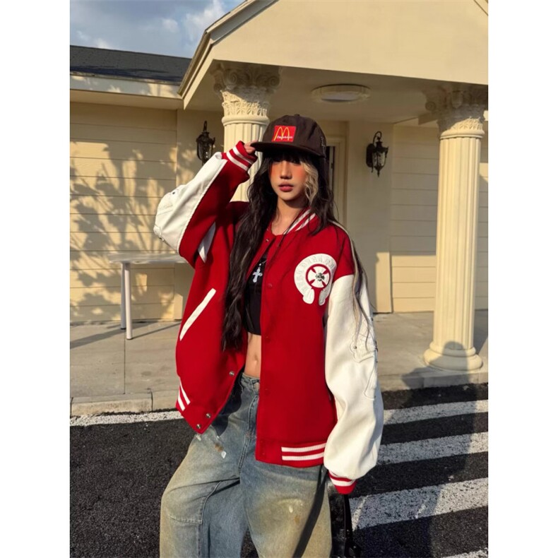 美式复古设计感棒球服外套女秋冬夹克情侣学院风潮牌LHT2633-P79,男装夹克,星座1008