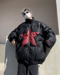 F62-P95 冬季美式街头潮牌PU皮棉衣男2024新款保暖休闲百搭棉袄图片