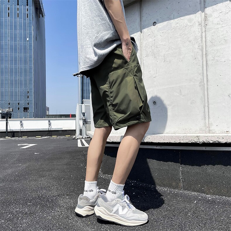 机能黑色工装短裤男士夏季薄款宽松休闲男生中裤美式男款5五分裤,男装牛仔裤,四季星座505