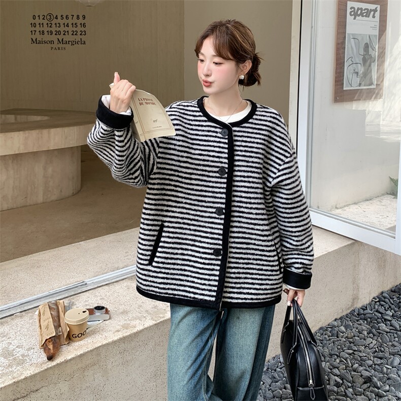 新款百搭条纹毛呢外套2C170--1152--P185控268,女装毛呢外套,2C170