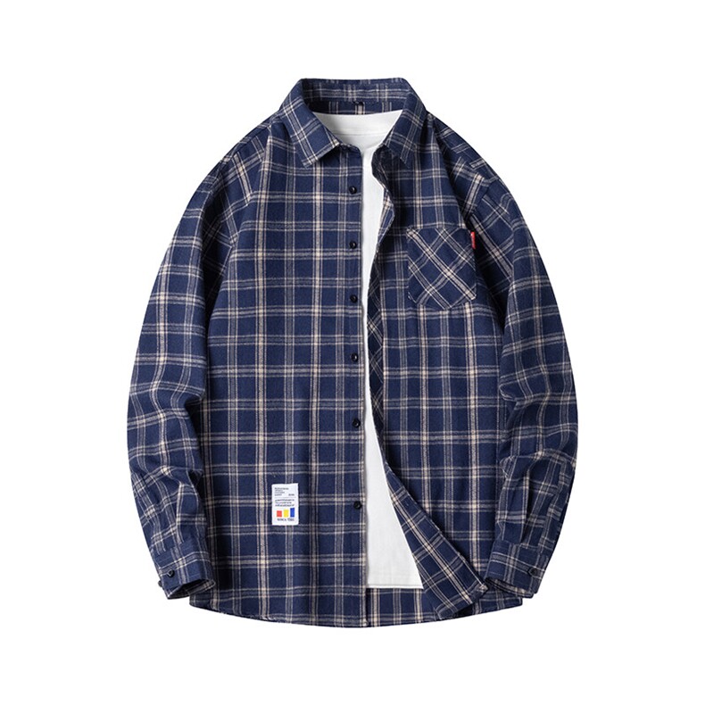 25年春季格子衬衫长袖大码宽松落肩现货DS-C323-1-2119-特批30，男装衬衫，电商C323-1