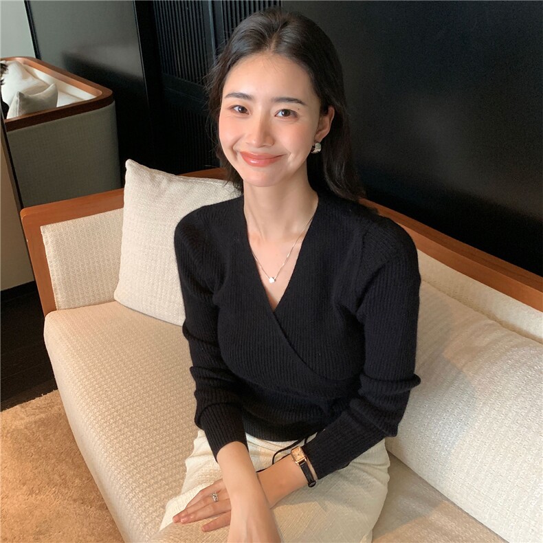 2025秋冬百搭时尚简约v领抽绳上衣,女装羊绒衫,玛卡隆羊绒