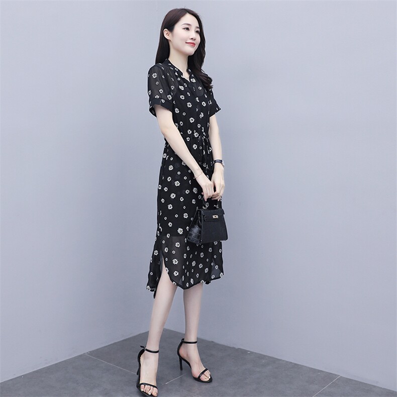 女士真丝桑蚕丝衬衫连衣裙女夏2024新款中年妈妈显瘦气质波点裙子,女装连衣裙,素月