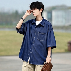 8XL-M冰丝牛仔短袖衬衫男款夏季薄款宽松慵懒衬衣外套DC28006P60，男装T恤，电商B312