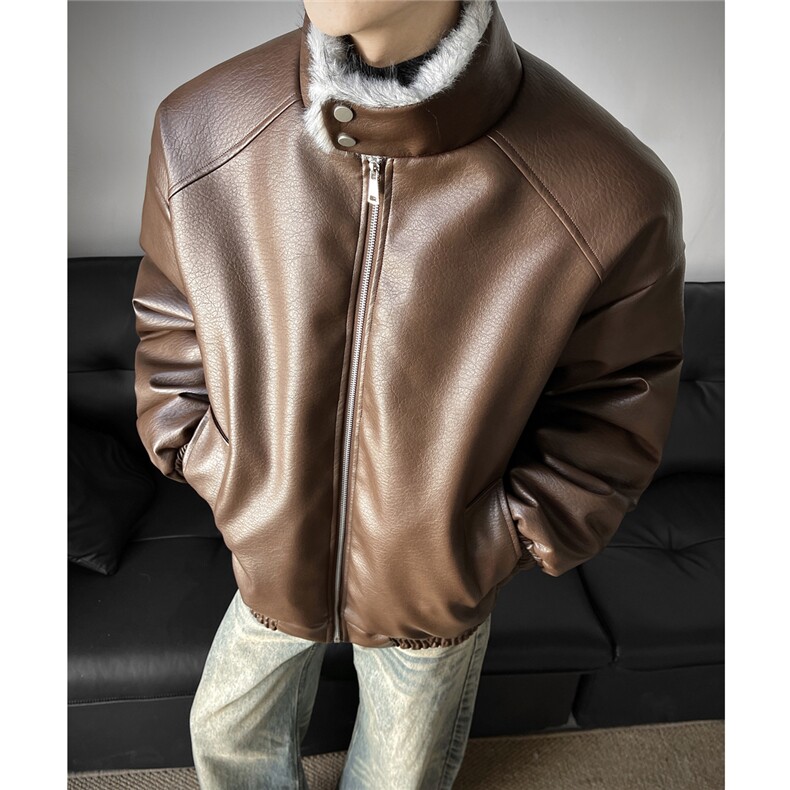 冬季荔枝皮狼王座山雕加厚棉服情侣男装PU皮棉衣外套S538-特118,男装棉衣,电商A233-1
