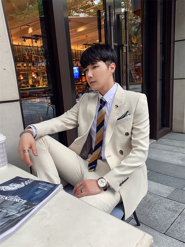 秋冬韩模双排扣西服套装男两件套韩版修身西装A470-TZ13-P225,男装西服套装,电商A207