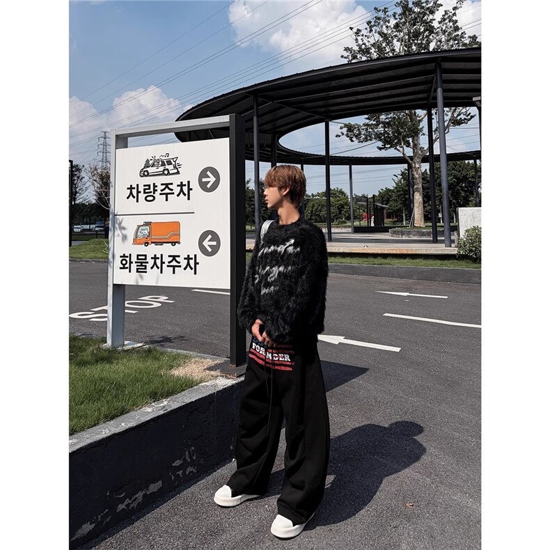 美式字母提花男女秋冬季潮牌复古水貂绒慵懒风针织衫YM102-P56,男装针织衫/毛衣,星座208-5