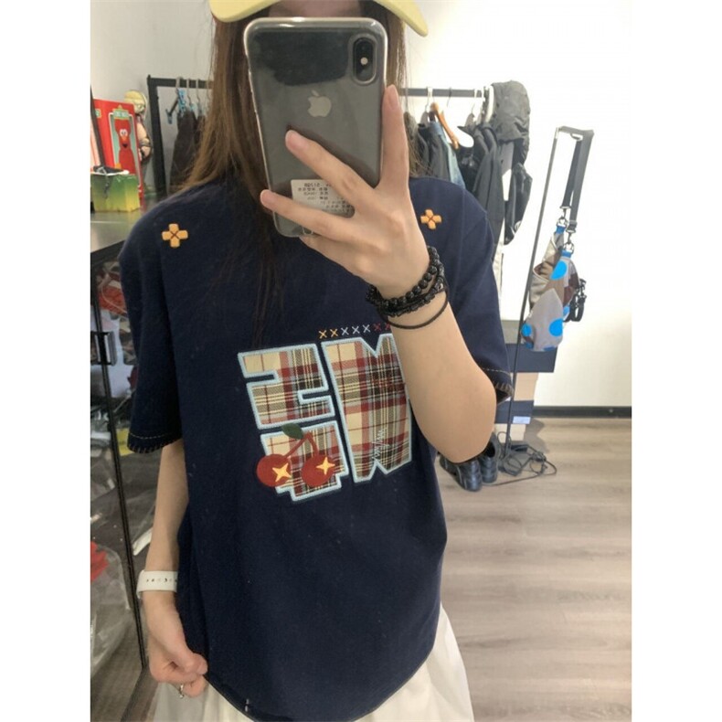 H0746-P35手工穿线+贴布刺绣休闲短袖T恤图片