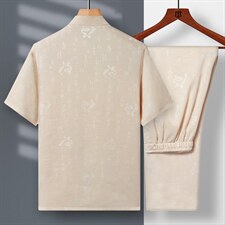 风唐装男冰丝短袖中老年爸爸装夏季薄款套装老人衣服爷爷夏装，男装休闲套装，电商B212（原钱塘6029）