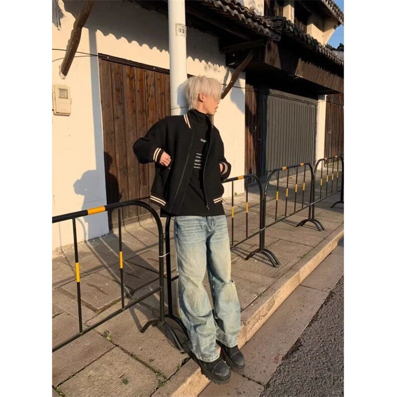毛呢棒球服高品质美式复古休闲百搭短款显高秋冬外套男,男装夹克,星座506A