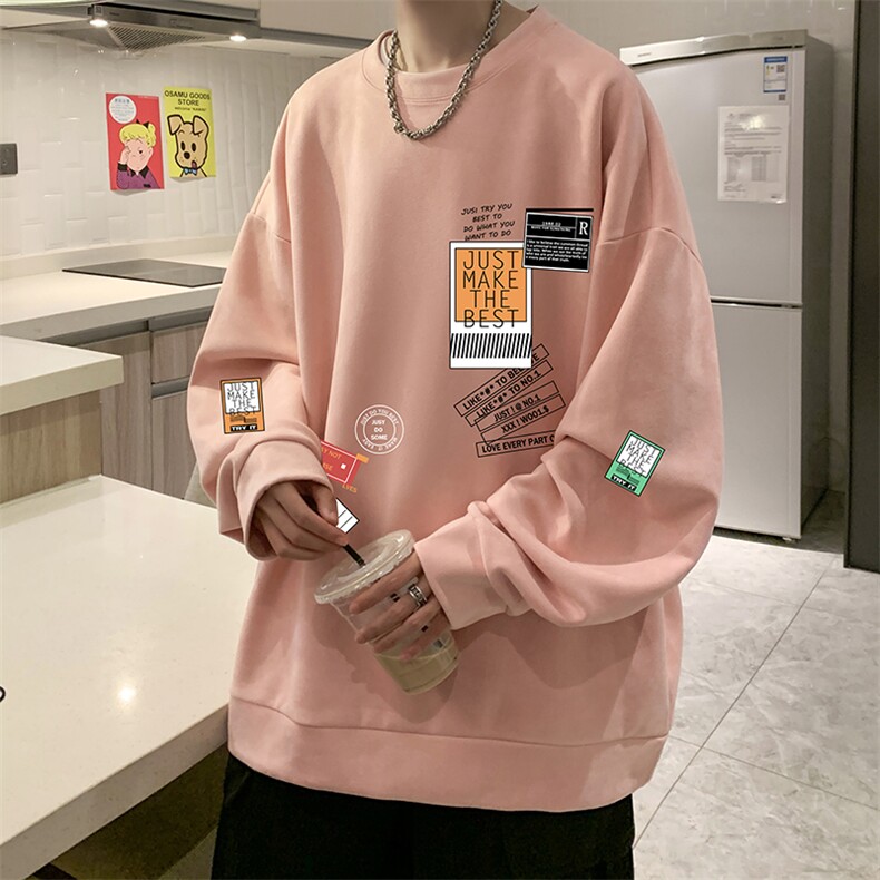 麂皮绒卫衣男大码重磅长袖t恤男JW81121-P35加绒款P45,男装卫衣,电商A040