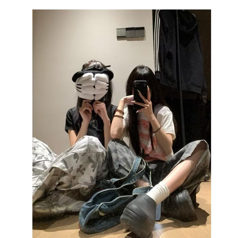 美式复古直筒迷彩裤女街头高级感百搭宽松堆积感长裤子潮N8334,男装休闲裤,星座208-5