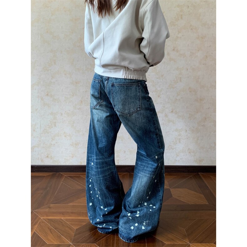 1506-1/NC11921/P56蓝色泼墨弯刀微喇牛仔裤男女cleanfit,男装牛仔裤,星座1506-1