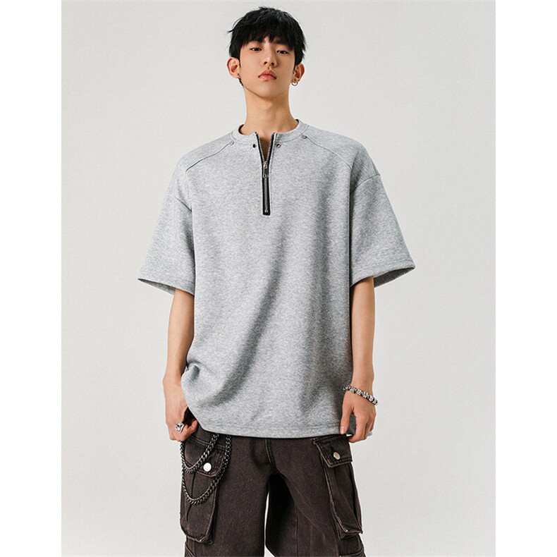 T291-P30控58280克夏季亨利领半拉链小众设计短袖T恤男潮牌宽松,男装T恤,电商A058-1（原电商C417）