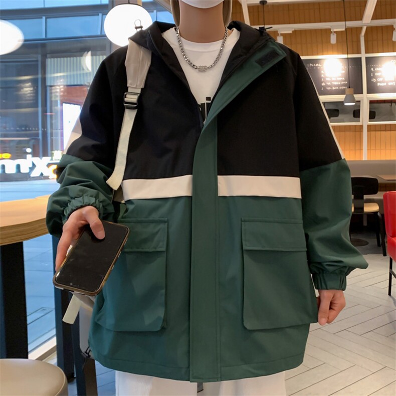 新款连帽冲锋衣夹克男撞色港风拼接潮流休闲外套JK2303-P68,男装夹克,星座717