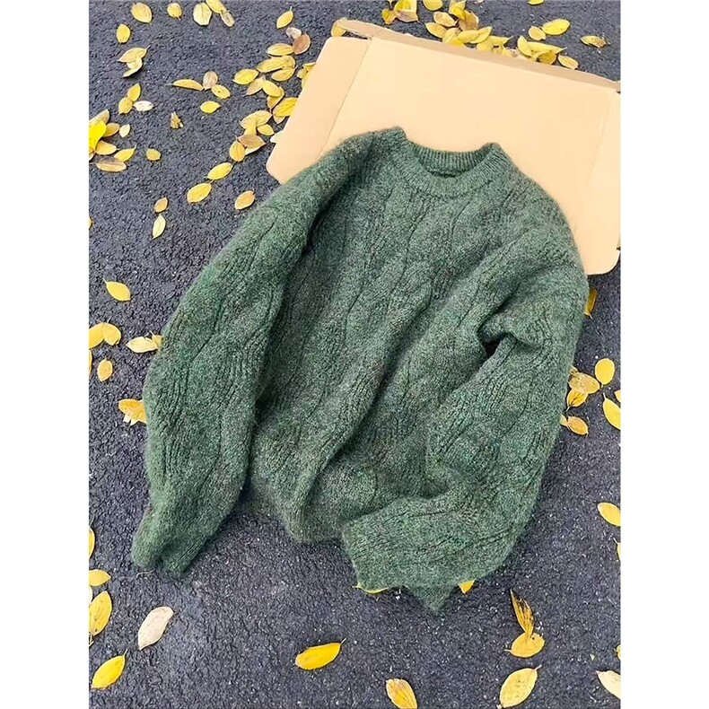墨绿色麻花编织毛衣男秋冬松弛感慵懒风针织衫绞花内搭叠穿毛线衣,男装针织衫/毛衣,星座506A