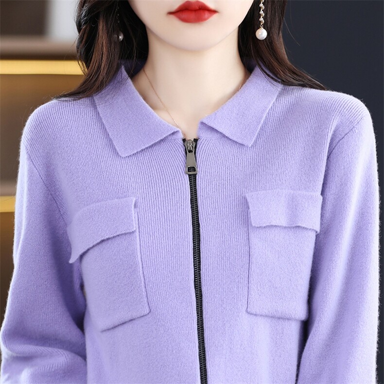 时尚百搭女士秋冬翻领羊毛开衫羊毛显瘦保暖外套,女装羊毛衫,天佑贝依