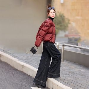 超好看圆领木耳花边短款羽绒服女2025冬季小个子白鸭绒面包服外套图片