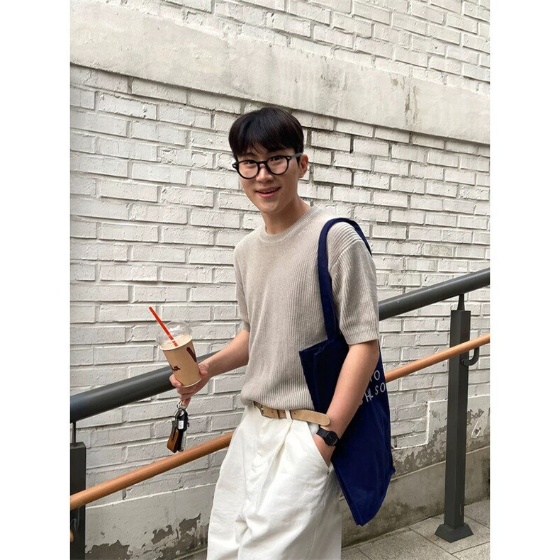 小众设计感针织垂感冰丝短袖体恤薄款上衣PL116/P40降，男装T恤，电商A243