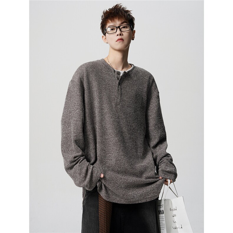 春夏新款超薄肌理感针织衫美式复古长袖内搭外穿长袖男D408P35,男装卫衣,电商A335-1（原A458）