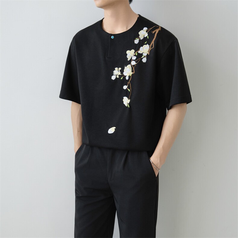 小伙纯色重工T恤男休闲宽松风刺绣衬衣轻熟风A236-82572-P55,男装T恤,电商A236