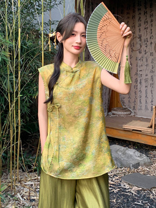 2026新中式g风套装女夏季新款高级感显瘦马甲阔腿裤流行两件套图片