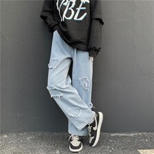 新款春季水洗牛仔裤直筒阔腿N0865P40
