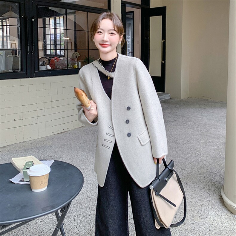 档口现货连帽羊毛外套双面呢大衣2C219A-2666-P235K328,女装毛呢外套,2B237