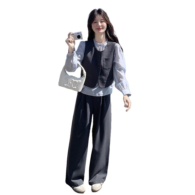 休闲马甲衬衣套装裤女秋2025新款三件套韩系风格一整套穿搭高级感,女装套装/套裙,2C283