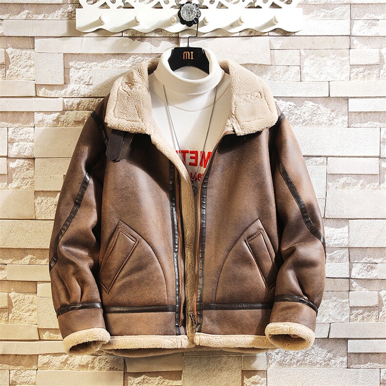 2024冬季保暖外套皮毛一体加厚羊羔毛领翻领夹克8913p245，男装夹克，电商A203-1