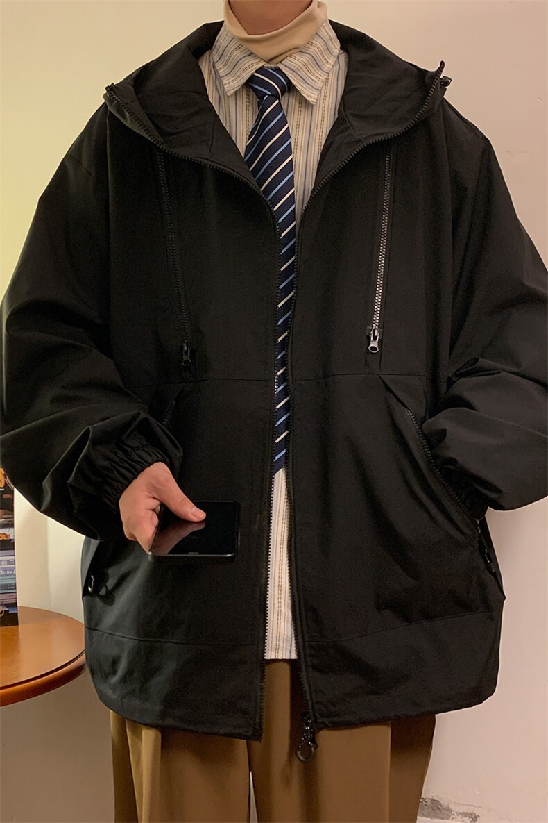 JK8102/P68春装户外新防水冲锋衣男女同款多拉链工装外套连帽上衣,男装夹克,电商A141