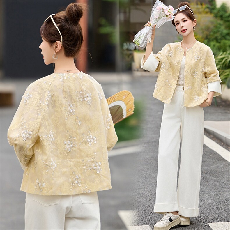 2025年夏季新款刺绣珠片欧根纱短款外套女,女装短外套,沁沁公主