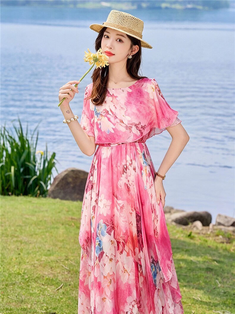2026年女装新款潮长裙沙滩裙海边花裙子海滩仙女雪纺连衣裙,女装连衣裙,妙形