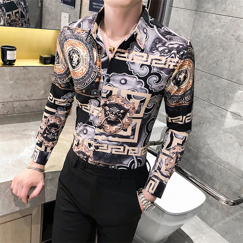 2021春秋男衬衫英伦长袖上衣印花男装韩版修身四季潮流衬衣H857-P55,男装衬衫,星座419（原A233）