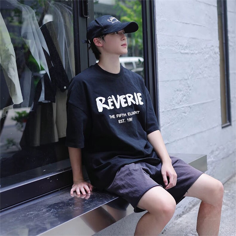 抖音得物供货210克现货宽松纯棉美式潮牌印花落肩袖纯棉T恤AT2189,男装T恤,电商A443