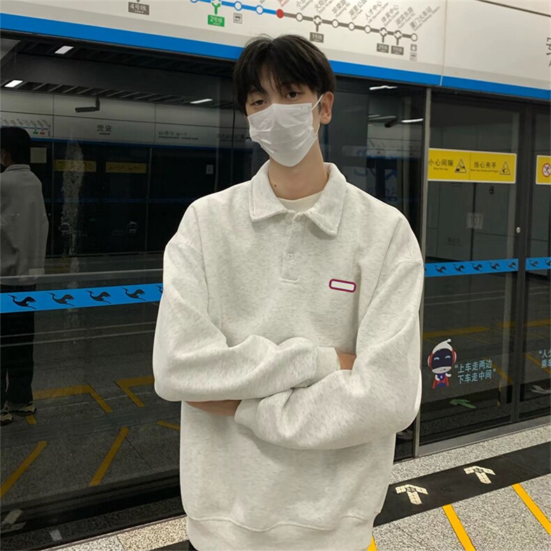 抖音得物高品质印花  秋美式高街结构设计POLO翻领卫衣外套AW7701图片