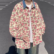 提花牛仔外套男风夹克美式潮牌痞帅炸街大码休闲衬衫，男装夹克，星座1013